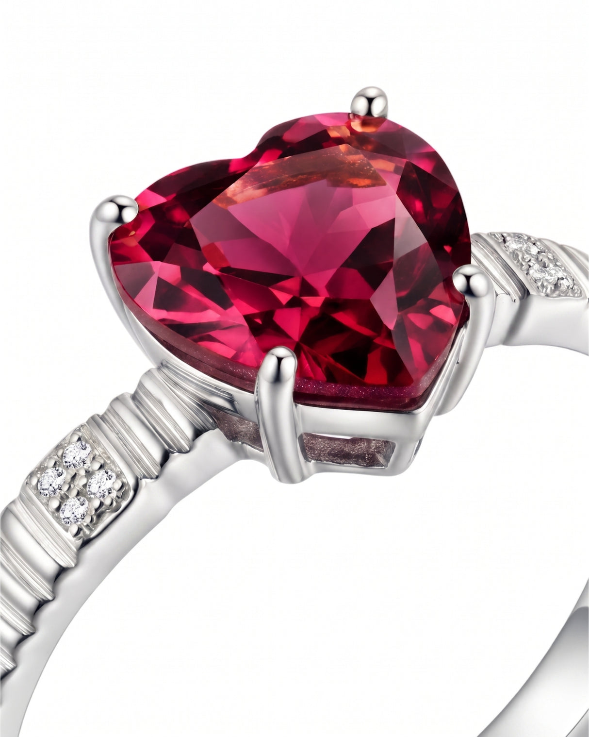 Luxury crimson tourmaline heart ring with diamond details in elegant Platinum - SARATTI