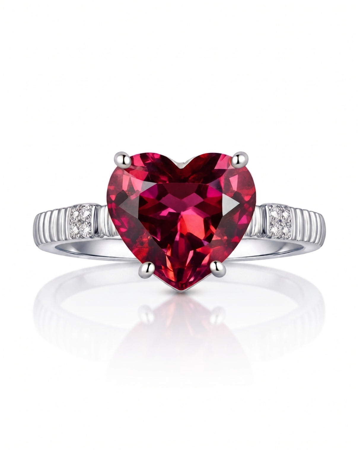 Luxury crimson tourmaline heart ring with diamond details in elegant Platinum | SARATTI