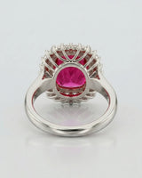 Luxury crimson tourmaline ring with natural diamond halo in 18K white gold - SARATTI