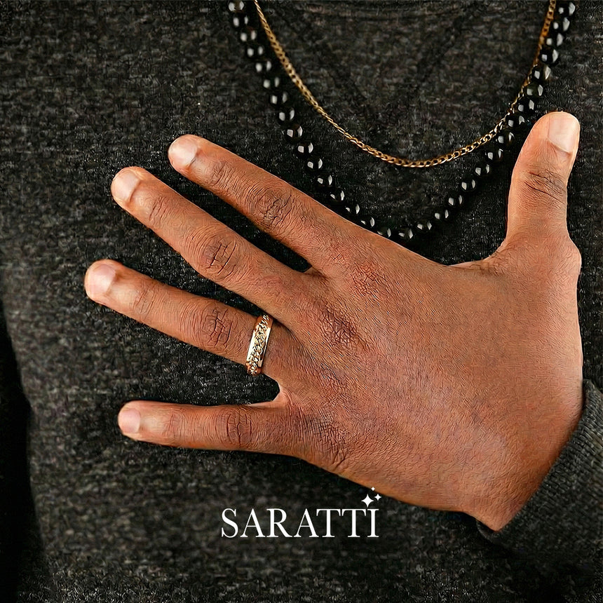 Luxury cuban link band ring 6mm rose gold | SARATTI