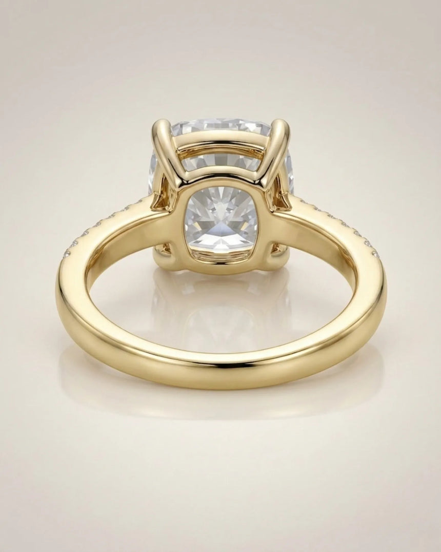 Luxury cushion cut moissanite pavé ring in yellow gold for elegant buyers - SARATTI