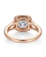 Luxury cushion moissanite engagement ring with dimensional halo and refined 18K rose gold craftsmanship - SARATTI