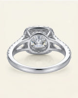 Luxury cushion moissanite engagement ring with dimensional halo and refined 18K white gold craftsmanship - SARATTI