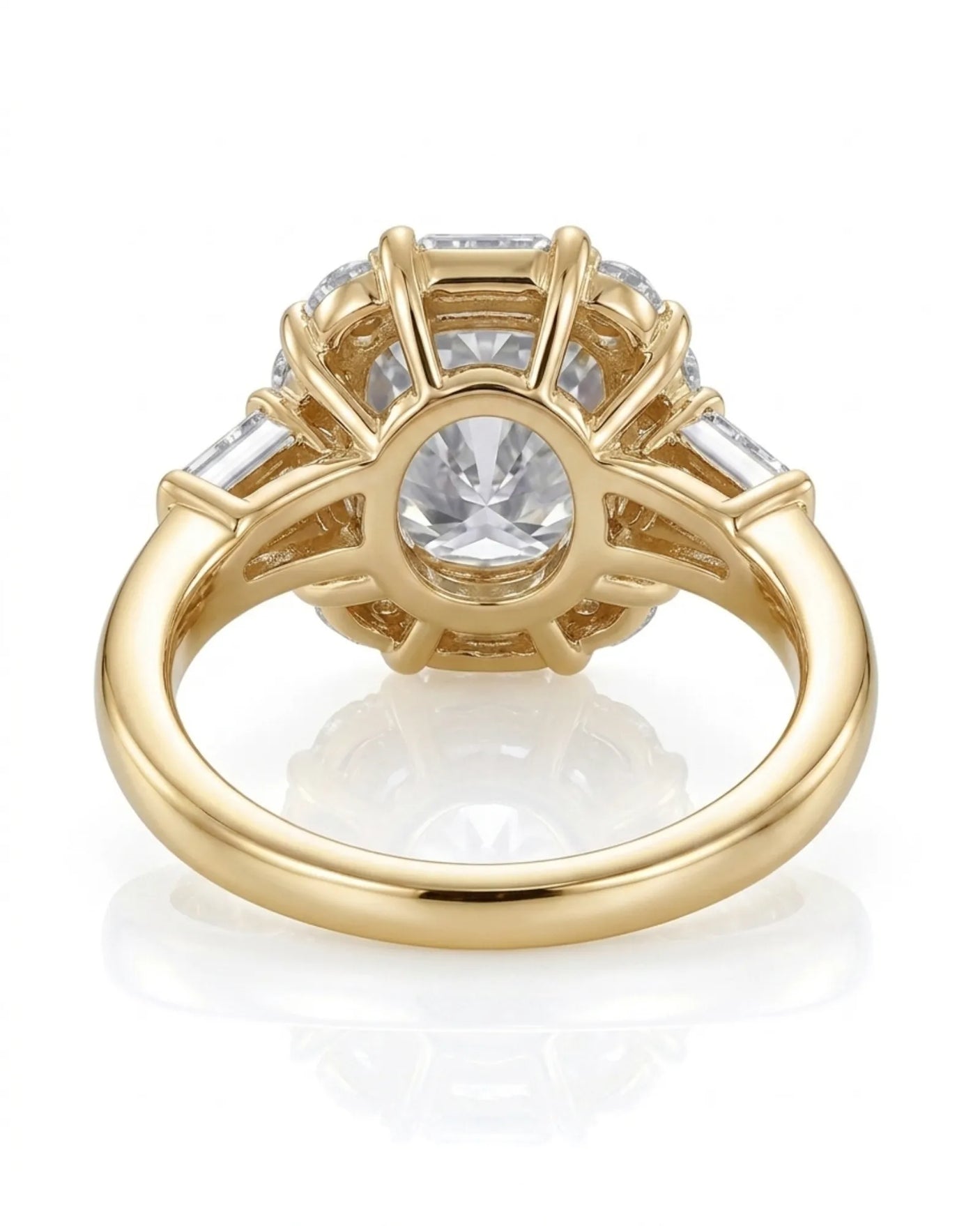Luxury cushion moissanite ring with geometric halo and polished yellow gold setting - SARATTI