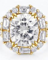 Luxury cushion moissanite ring with geometric halo and polished yellow gold setting | SARATTI