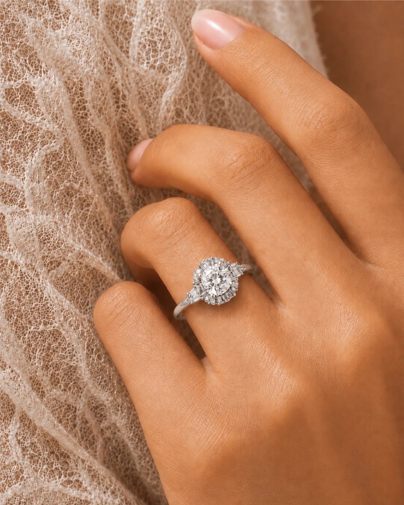 Luxury cushion moissanite ring with geometric halo and timeless platinum setting --- SARATTI