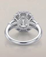 Luxury cushion moissanite ring with two-tone prongs and geometric halo in two tone - SARATTI