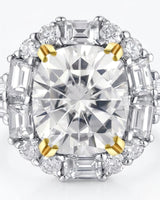 Luxury cushion moissanite ring with two-tone prongs and geometric halo in two tone | SARATTI