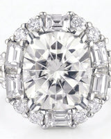 Luxury cushion moissanite ring with two-tone prongs and geometric halo in white gold - SARATTI