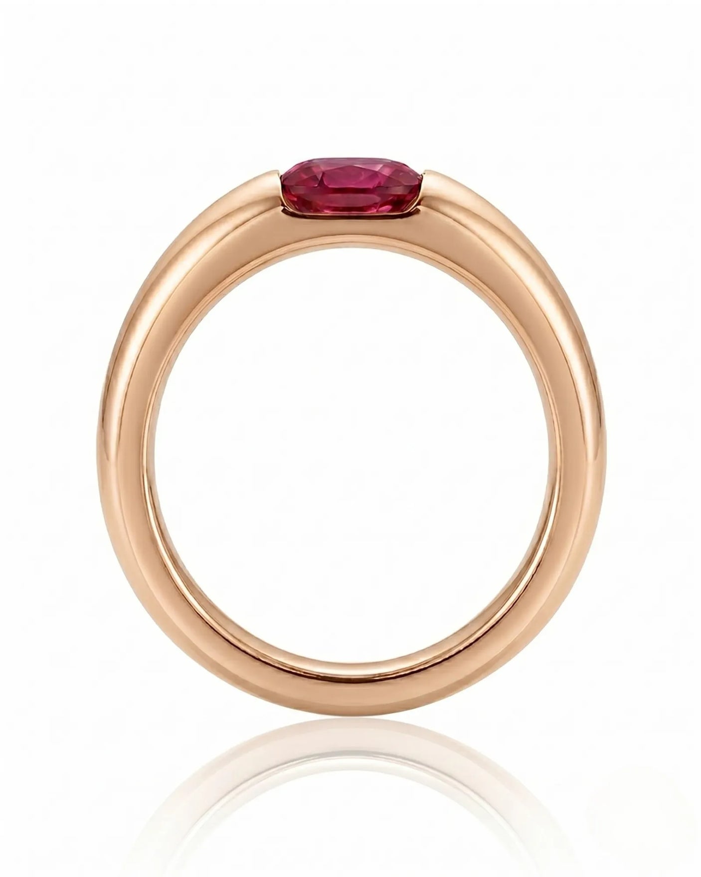 Luxury cushion ruby solitaire ring in polished 18K rose gold craftsmanship | SARATTI