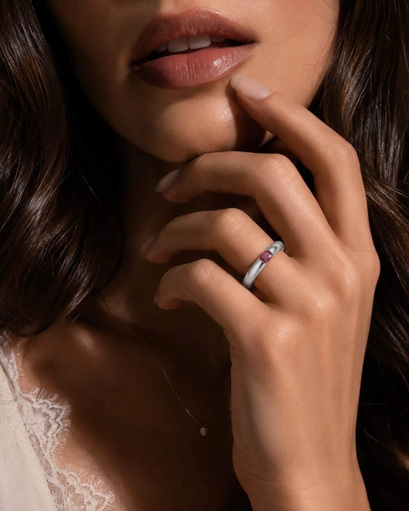 Luxury cushion ruby solitaire ring in polished platinum craftsmanship | SARATTI