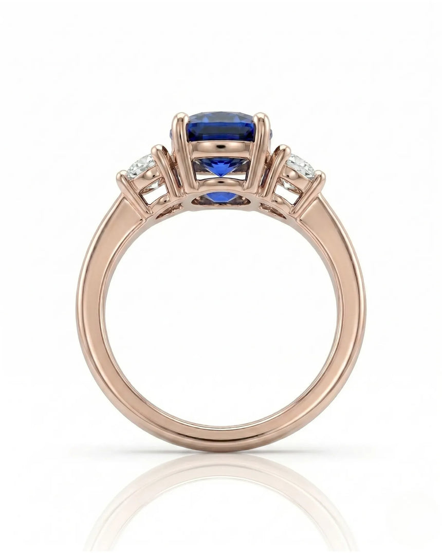 Luxury cushion sapphire diamond ring crafted in refined 18K rose gold - SARATTI