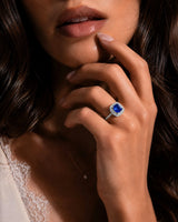 Luxury cushion sapphire diamond ring with refined halo setting in platinum | SARATTI