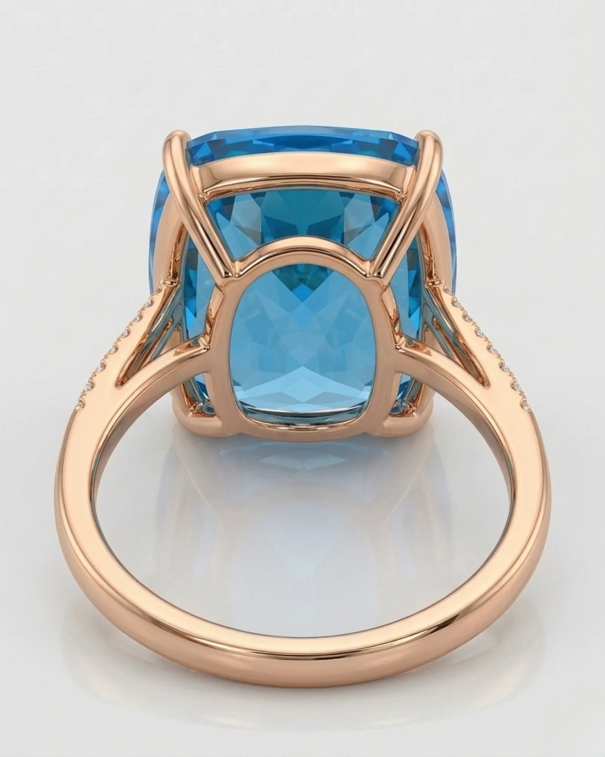 Luxury cushion topaz cocktail ring with architectural diamond shoulders in 18K rose gold - SARATTI