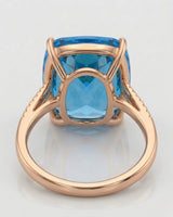 Luxury cushion topaz cocktail ring with architectural diamond shoulders in 18K rose gold - SARATTI
