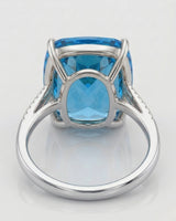 Luxury cushion topaz cocktail ring with architectural diamond shoulders in 18K white gold - SARATTI