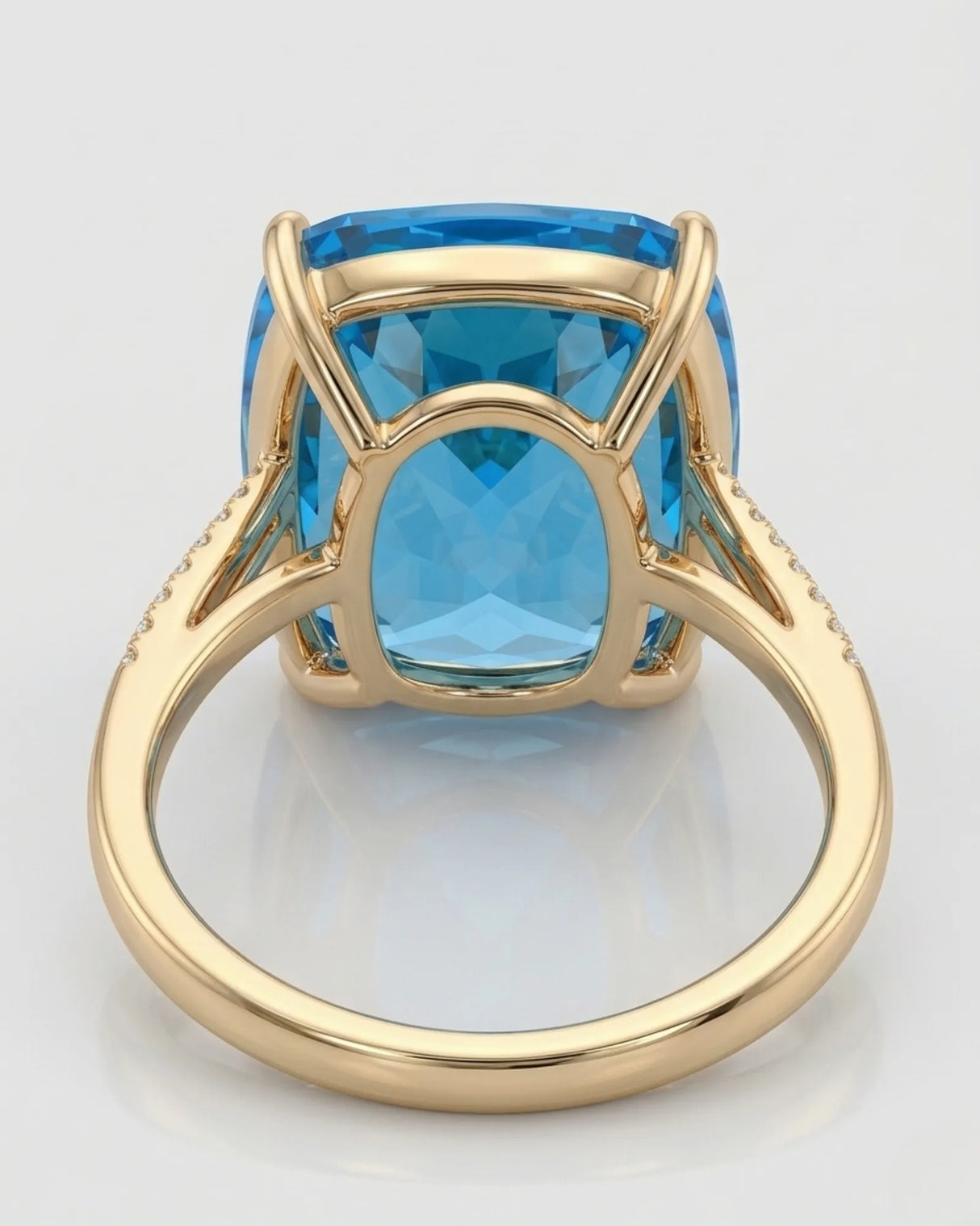 Luxury cushion topaz cocktail ring with architectural diamond shoulders in 18K yellow gold - SARATTI