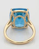 Luxury cushion topaz cocktail ring with architectural diamond shoulders in 18K yellow gold - SARATTI