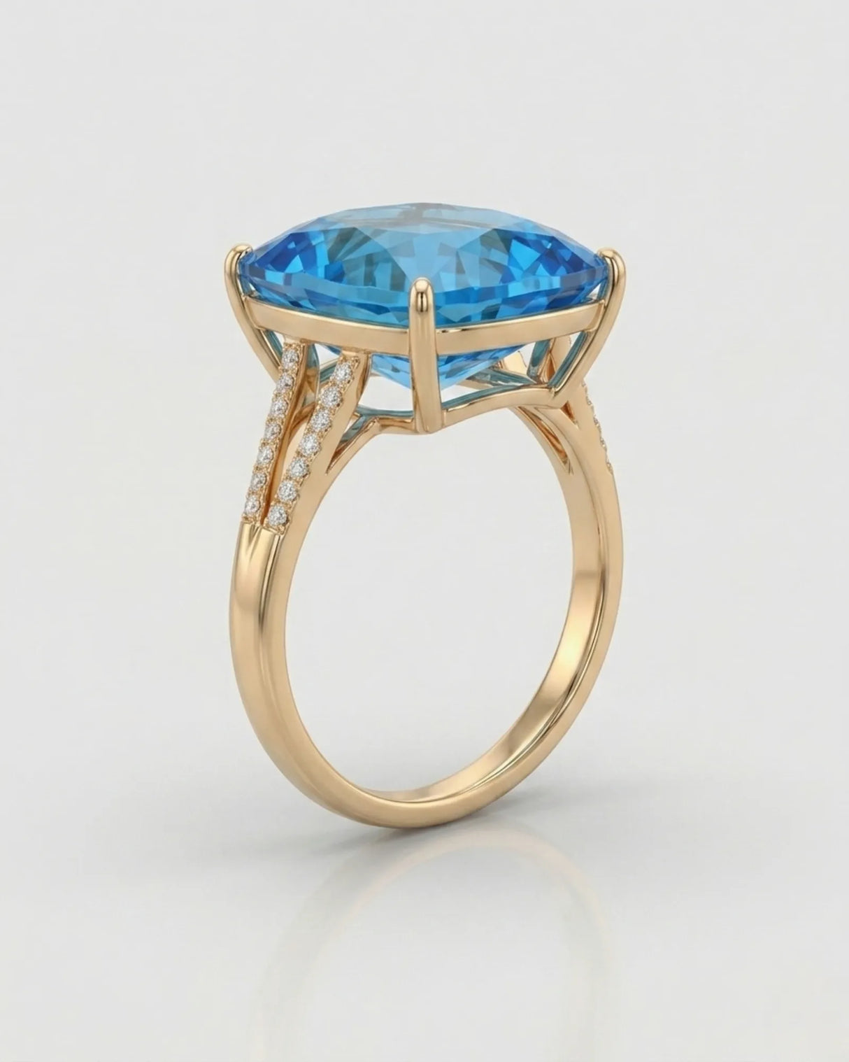 Luxury cushion topaz cocktail ring with architectural diamond shoulders in 18K yellow gold | SARATTI