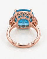 Luxury cushion topaz cocktail ring with ornate diamond shoulders in 18K rose gold - SARATTI