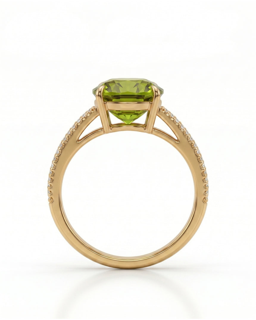 Luxury cushion tourmaline and diamond ring in polished 18K Yellow Gold | SARATTI