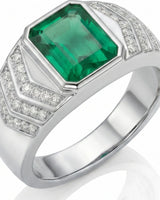 Luxury emerald and diamond men’s ring in 925 Sterling Silver for milestone gifting or personal style SARATTI