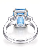 Luxury emerald cut aquamarine ring with diamond accents in 18K White Gold - SARATTI