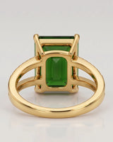 Luxury emerald cut green tourmaline ring with diamonds in 18K yellow gold | SARATTI