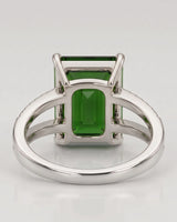 Luxury emerald cut green tourmaline ring with diamonds in platinum | SARATTI