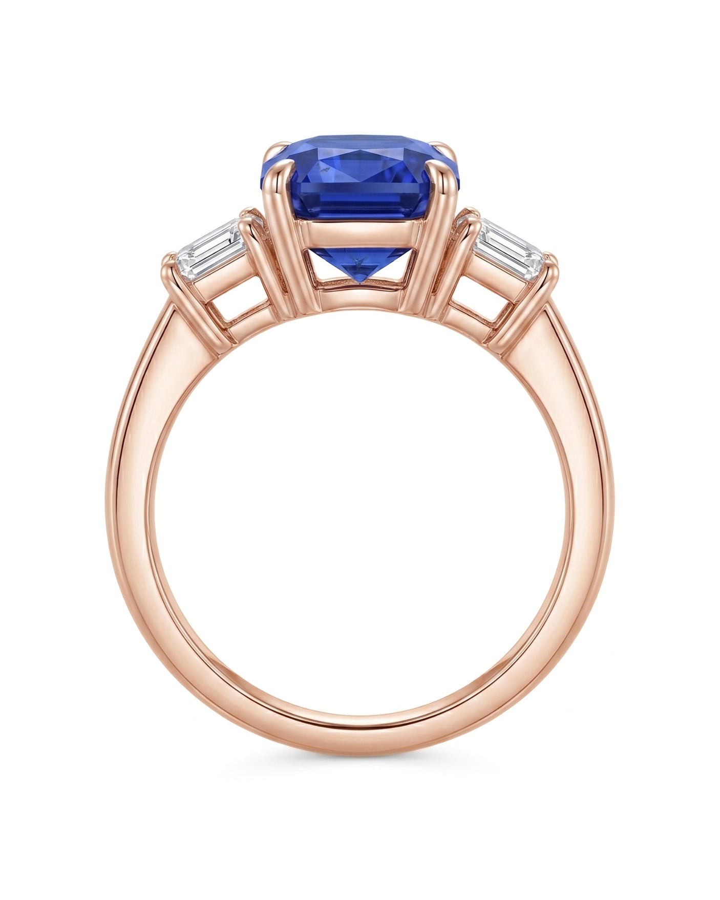 Luxury emerald cut sapphire ring with diamond accents in 18K rose gold - SARATTI