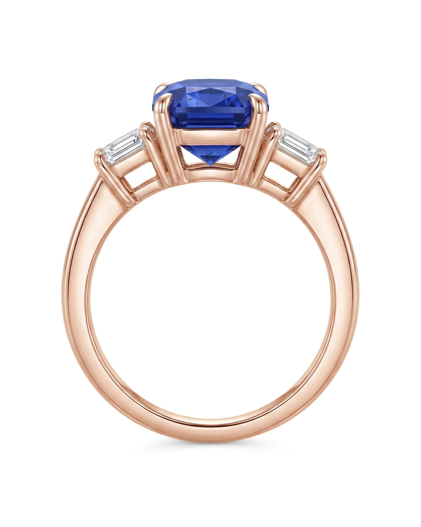 Luxury emerald cut sapphire ring with diamond accents in 18K rose gold - SARATTI