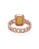 Luxury emerald cut sapphire ring with warm chain design in 18K rose gold - SARATTI