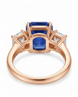Luxury emerald cut sapphire statement ring with diamond accents in 18K rose gold | SARATTI