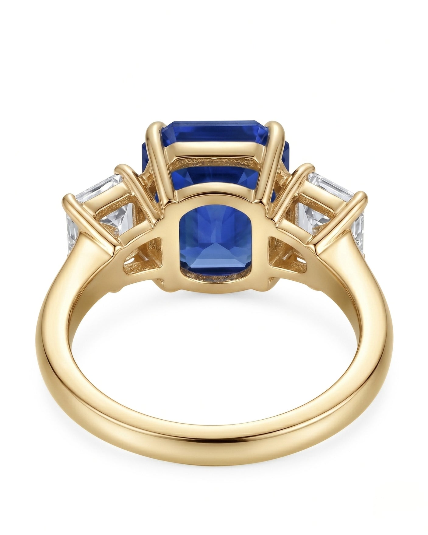 Luxury emerald cut sapphire statement ring with diamond accents in 18K yellow gold - SARATTI