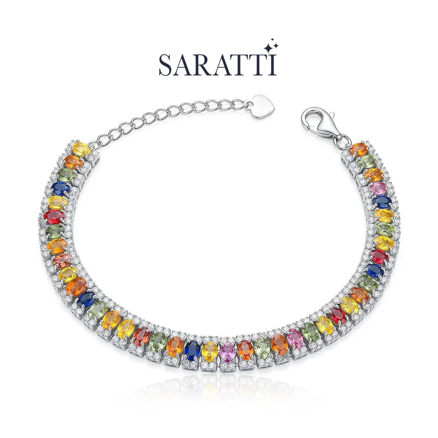 Luxury fancy sapphire tennis bracelet close-up detail | SARATTI