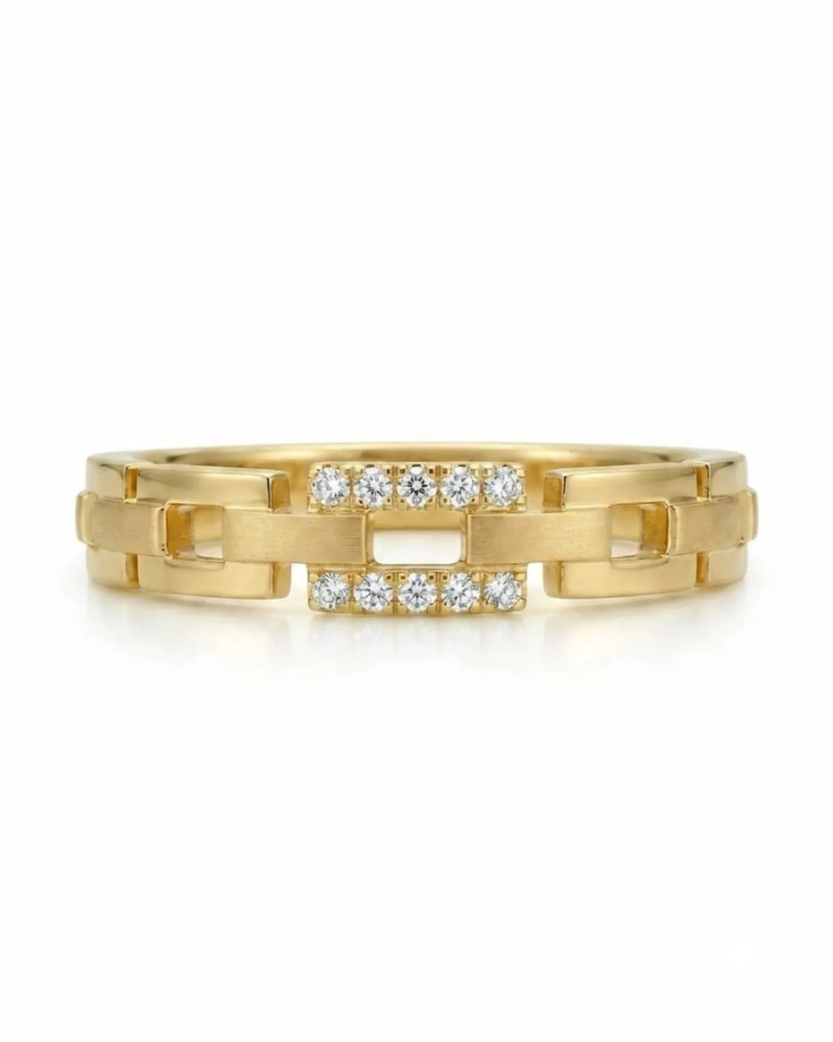 Luxury geometric chain diamond ring with contemporary link design in warm 18K yellow gold | SARATTI