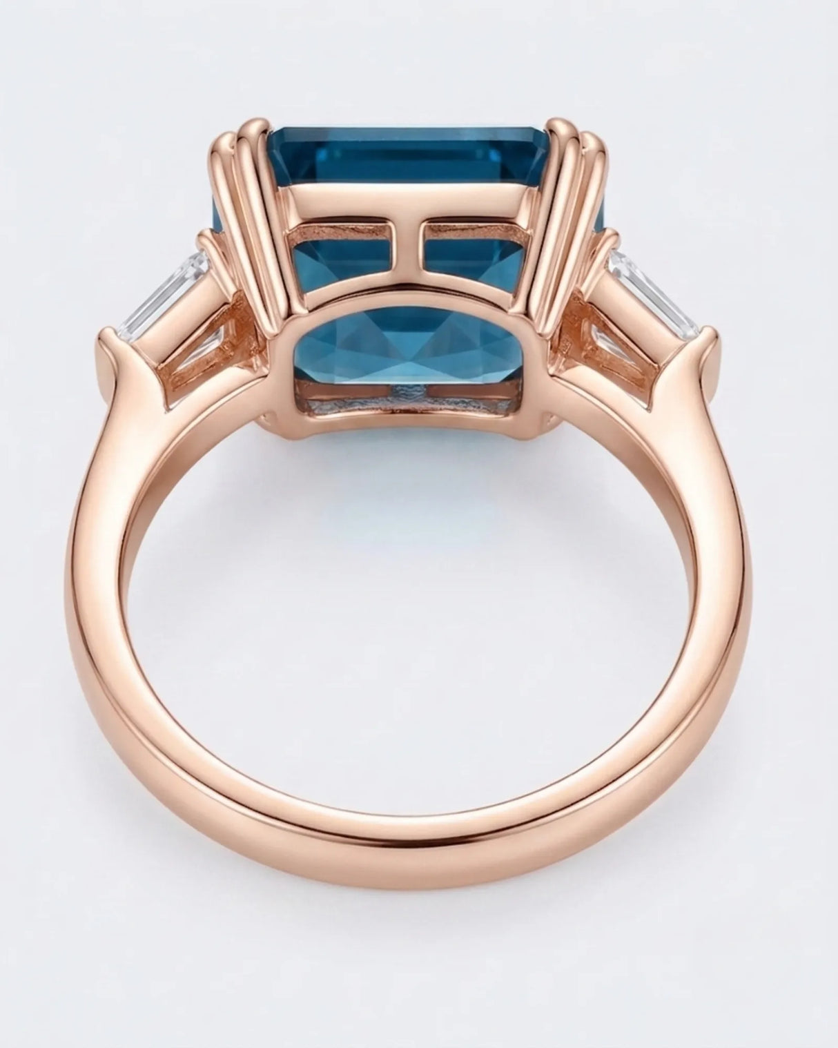 Luxury geometric topaz statement ring with diamond side stones in polished 18K rose gold - SARATTI