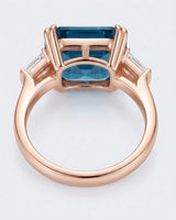 Luxury geometric topaz statement ring with diamond side stones in polished 18K rose gold - SARATTI