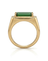 Luxury green tourmaline and diamond engagement ring in white gold with architectural design - SARATTI
