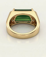 Luxury green tourmaline and diamond engagement ring in white gold with architectural design | SARATTI