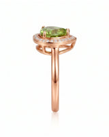 Luxury green tourmaline and diamond halo ring in elegant 18K Rose Gold - SARATTI