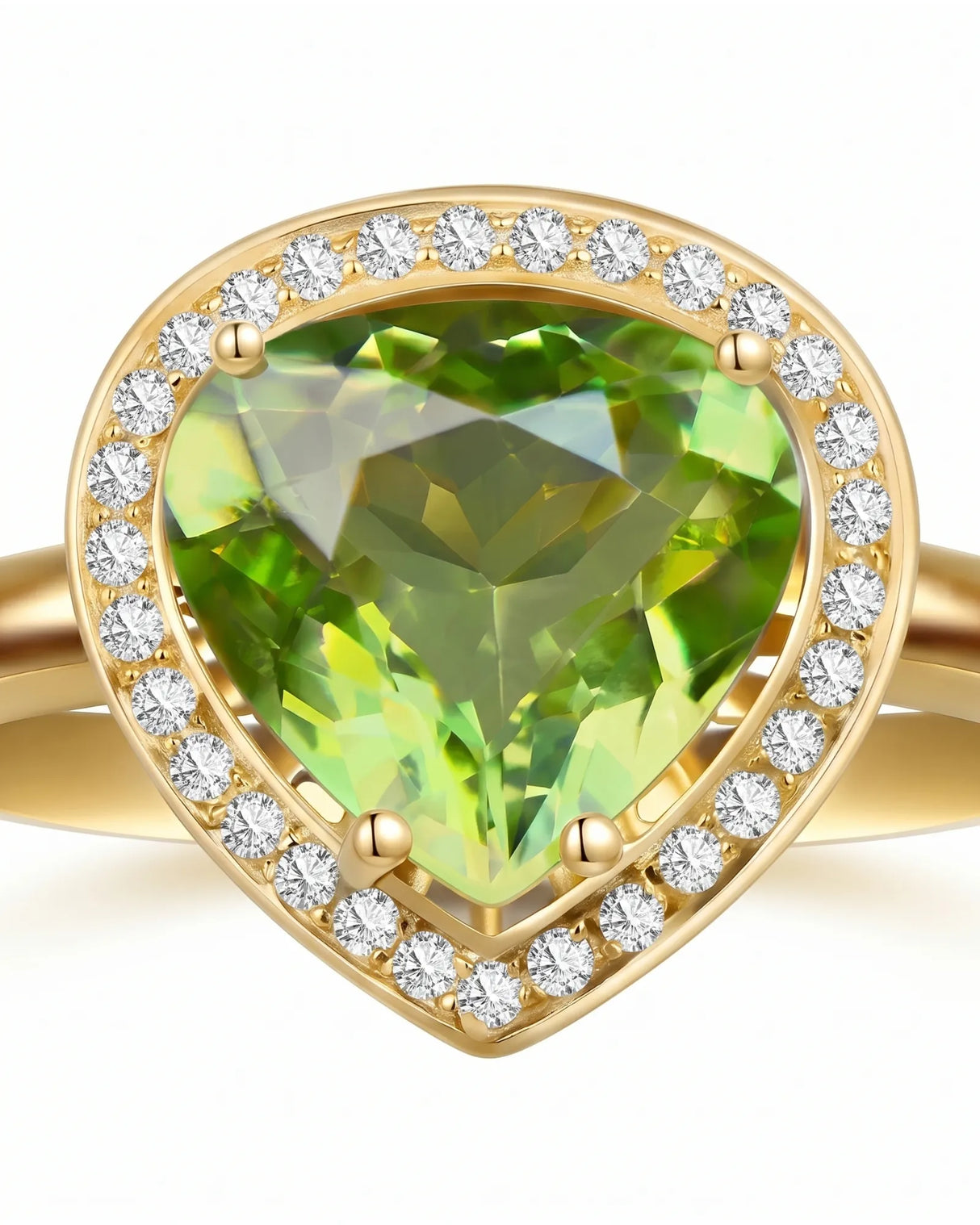 Luxury green tourmaline and diamond halo ring in elegant 18K Yellow Gold | SARATTI