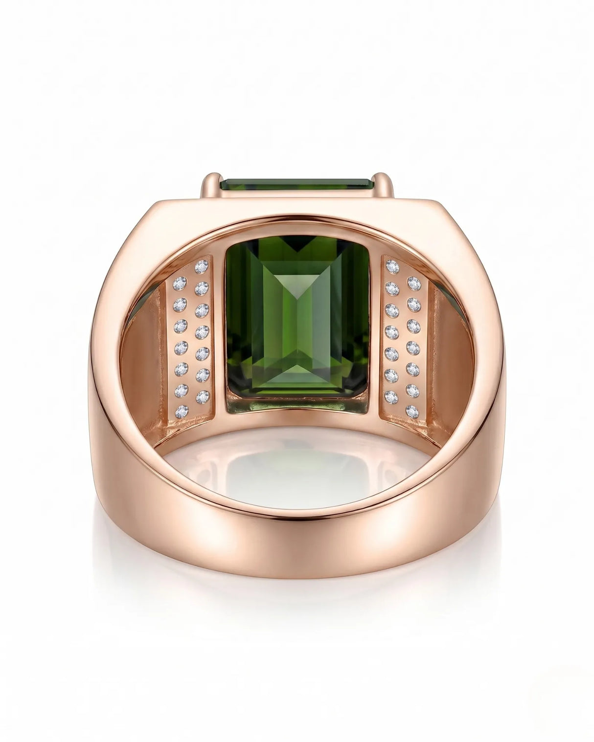 Luxury green tourmaline and diamond ring in rose gold with architectural signet design - SARATTI