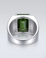 Luxury green tourmaline and diamond ring in white gold with architectural signet design | SARATTI