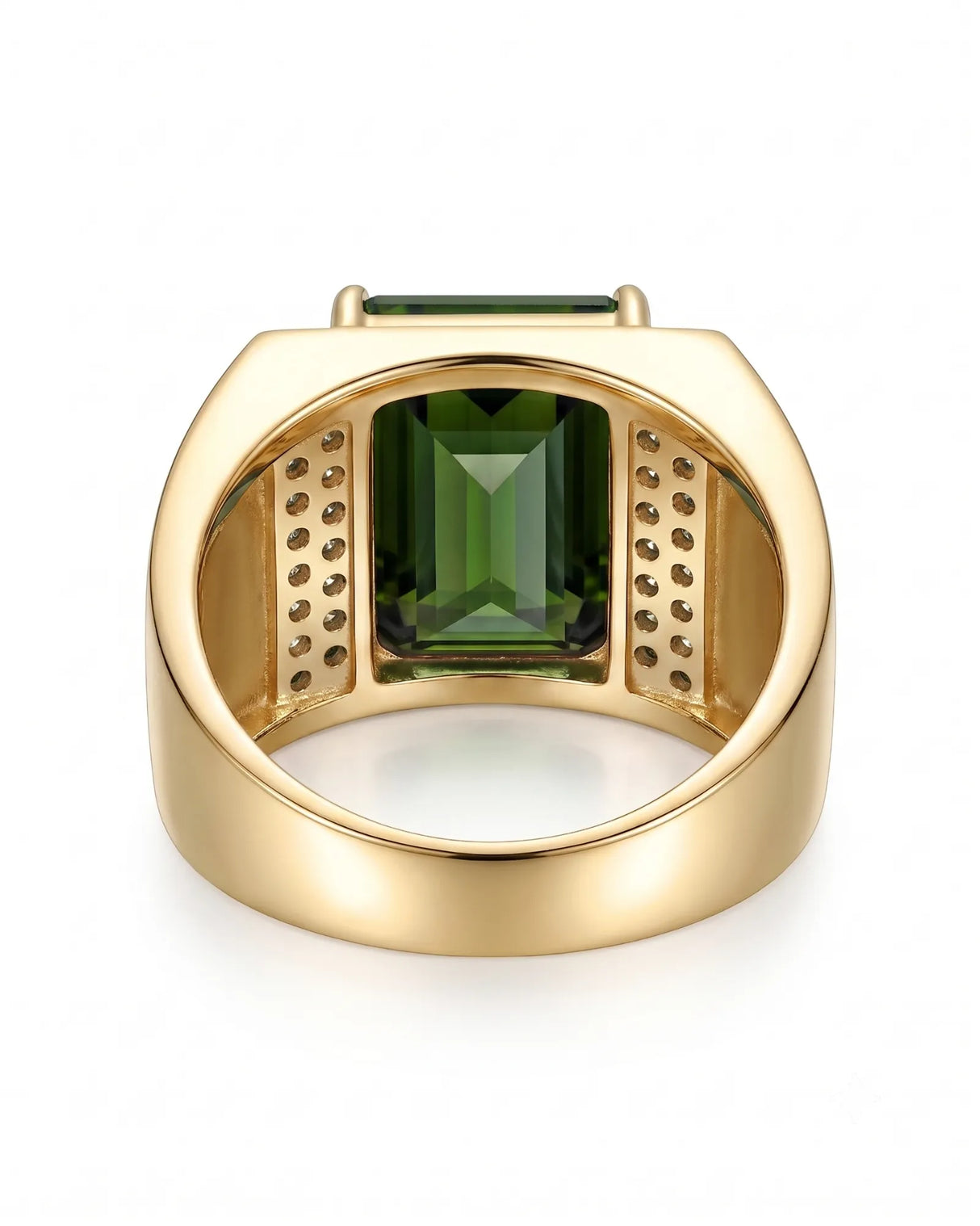 Luxury green tourmaline and diamond ring in yellow gold with architectural signet design - SARATTI