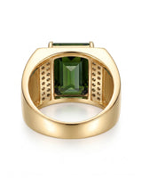 Luxury green tourmaline and diamond ring in yellow gold with architectural signet design - SARATTI