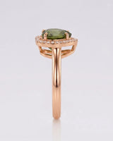 Luxury green tourmaline heart ring with diamonds in 18K rose gold - SARATTI