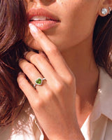 Luxury green tourmaline heart ring with diamonds in 18K white gold | SARATTI