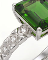 Luxury green tourmaline ring with diamond-set geometric band in platinum | SARATTI
