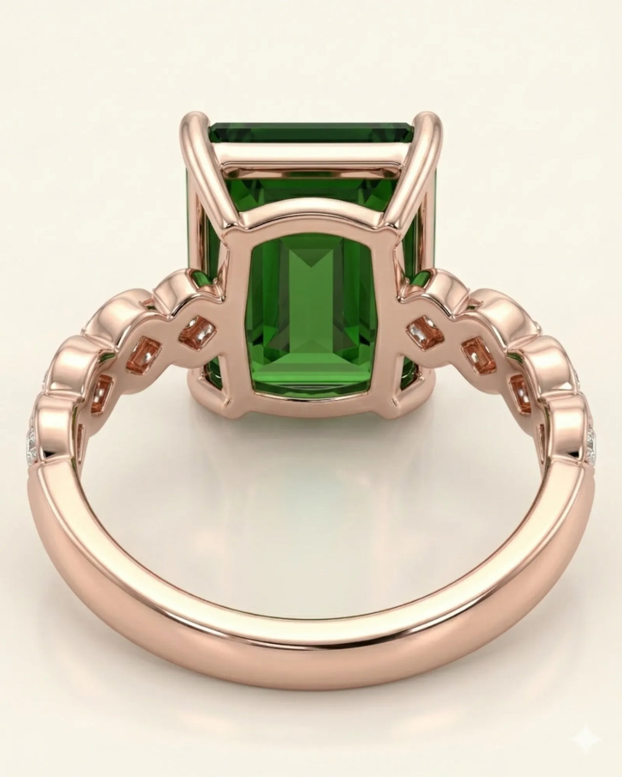 Luxury green tourmaline ring with diamond-set geometric band in rose gold | SARATTI